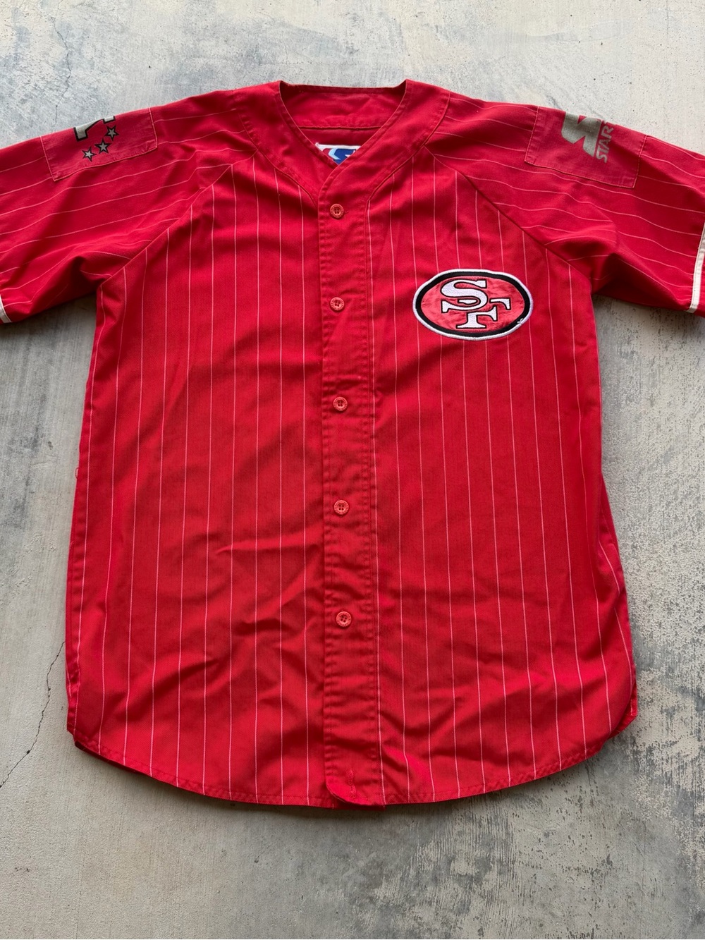 Vintage 90s STARTER San Francisco 49ers Red Pinstripe Button-Up Jersey Large